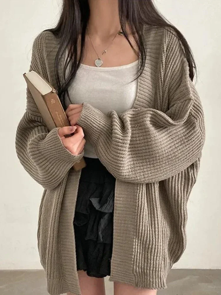 Koreanische frauen Pullover Lose Pullover Warme Solide Pullover Strickwaren Grundlegende Weibliche Tops Herbst Winter 2025, Strickjacke
