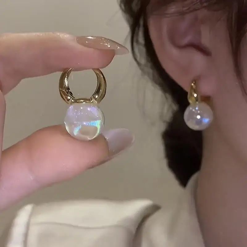

Korean Fashion Bright Colorful Pearl Drop Earrings For Women Jewelry 2025 Trending New Luxury Champagne Color Pearl Earrings