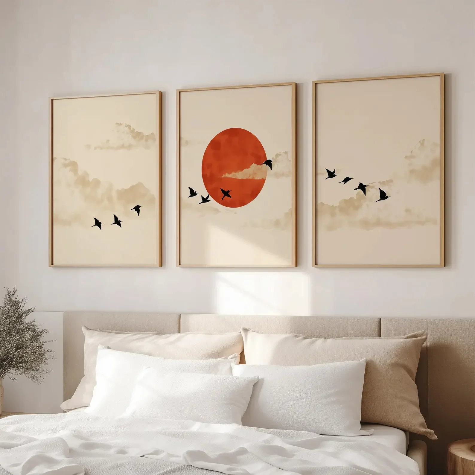 3PCS  Minimalist Sun and Cloud Wall Art Japanese Neutral Decor Posters Wabi Sabi Modern Artwork  Canvas Painting for Room Dec