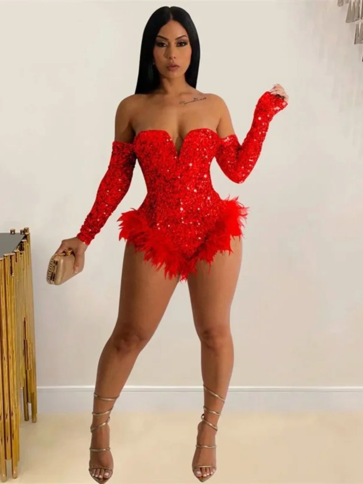 مثير الترتر طويل Sve بذلة مع هامش ort السراويل عالية الخصر ألياف البوليستر سراويل تقليدية للنساء صيف 2024 #5