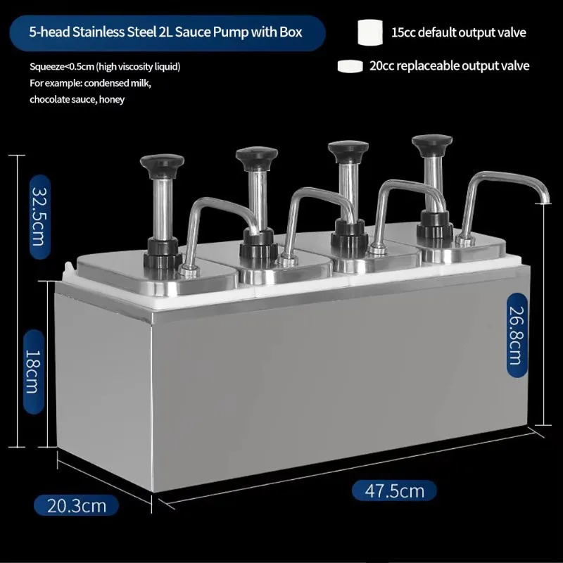 Kit de bomba de condimentos de acero inoxidable, dispensador de bomba de salsa comercial, 2L, 1 ~ 5 cabezales, para hoteles y restaurantes
