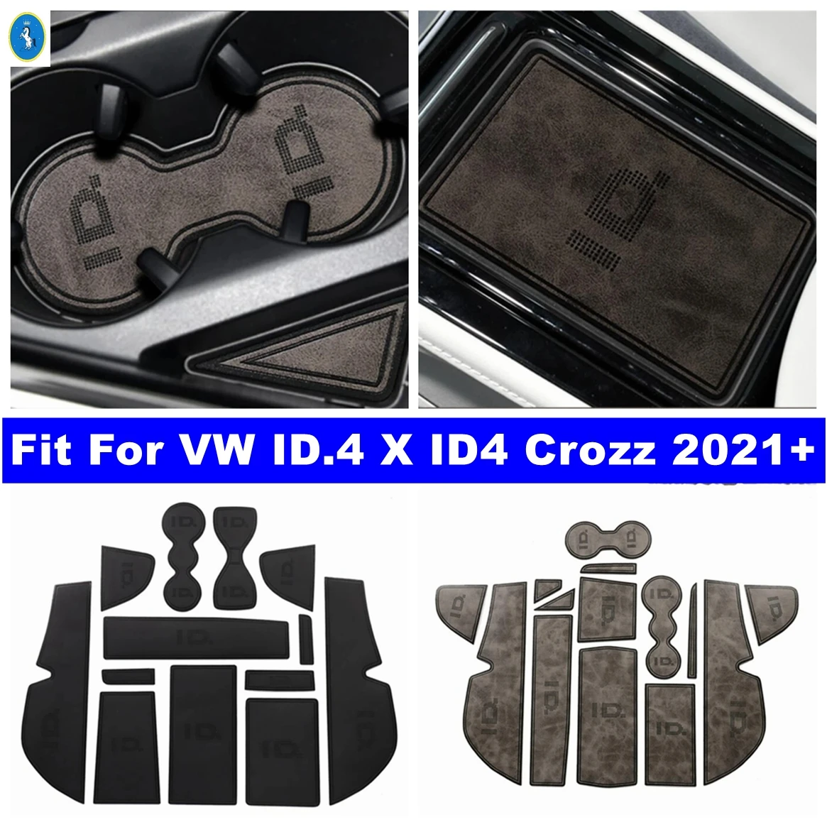 

For VW ID.4 X ID4 Crozz 2021 - 2024 Anti-Slip Gate Slot Cup Coaster Mats PU Leather Door Groove Pad/Cup Non-slip Pad Accessories