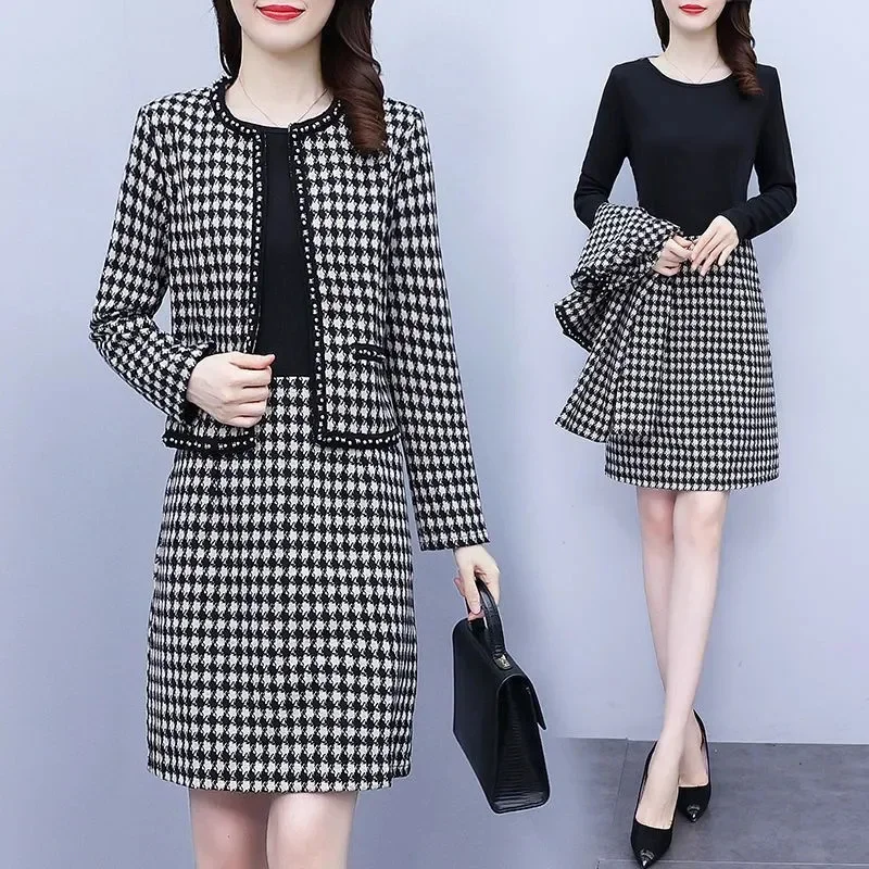 Pop eendelig/pak tweedelige jurk damespak jurk 2025, nieuwe lente herfst en winter verdikking kleine geursets vrouwelijk
