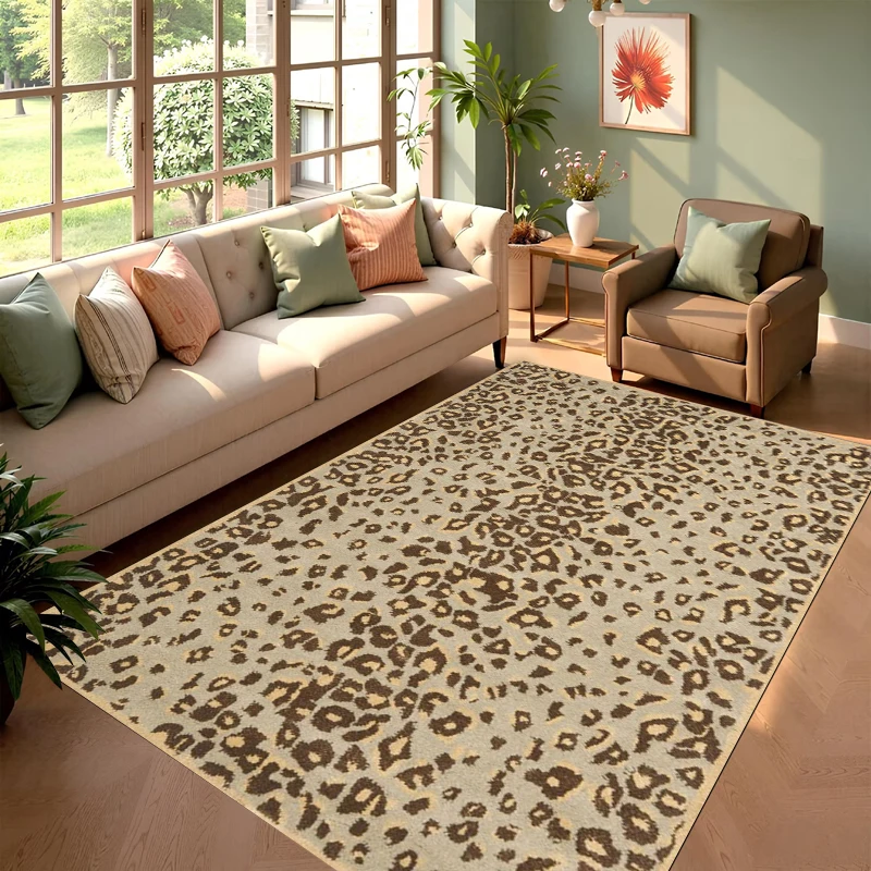 Modern Leopard Print Area Rug Multi Color Spotted Animal Pattern Decorative Floor Mat for Living Room Bedroom Indoor Home Decor
