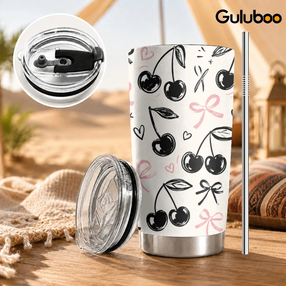Line Art Pattern Vacuum Flasks 20oz Stainless Steel Insulated Tumbler Double Wall Travel Mug with 2 Lids Straw Drink Cup