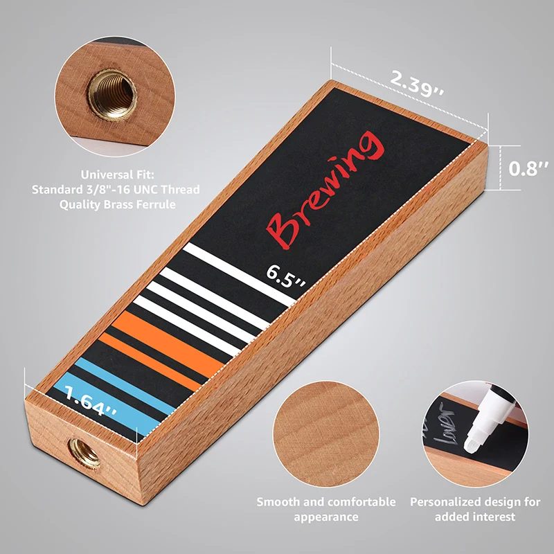 Beer Tower Kegerator Dispenser Handle with Writable Liquid Chalk Pen,Homebrew Bar DIY Gift，4 Pcs/Lot Beer Tap Wooden Handle