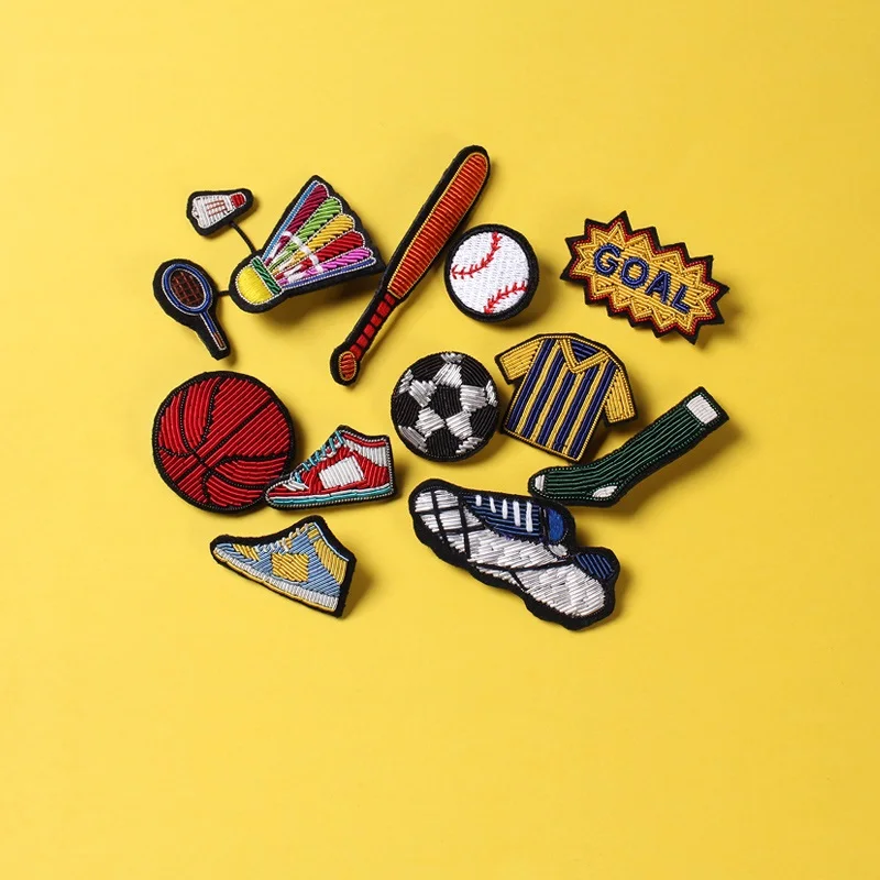  Hand embroidered Sports equipment ball shoes badges Beard Armband  applique for Coat Trousers Bag Brooch