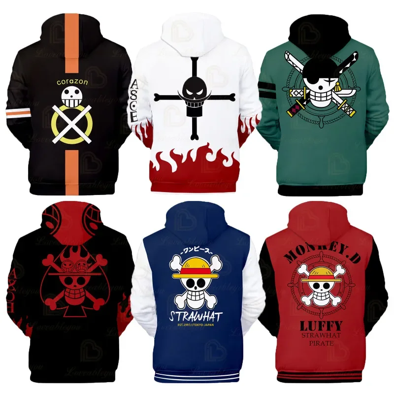 Luffy Law Anime One Piece Hoodies Casual Ace Zoro Luffy 3D Printed Streetwear Men Sweatshirts Pullover Hooded Women Costume