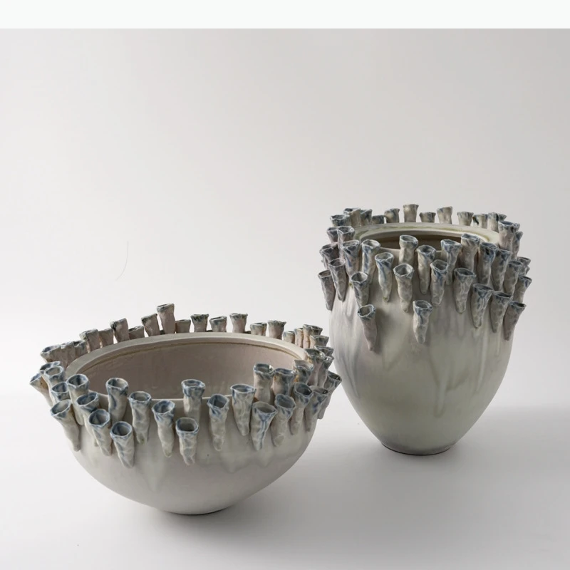 Creative Porous Edge Ceramic Vase Artwork Flower Pots Desk Decoration Flower Arrangement Floral Vases Room Aesthetic Decor