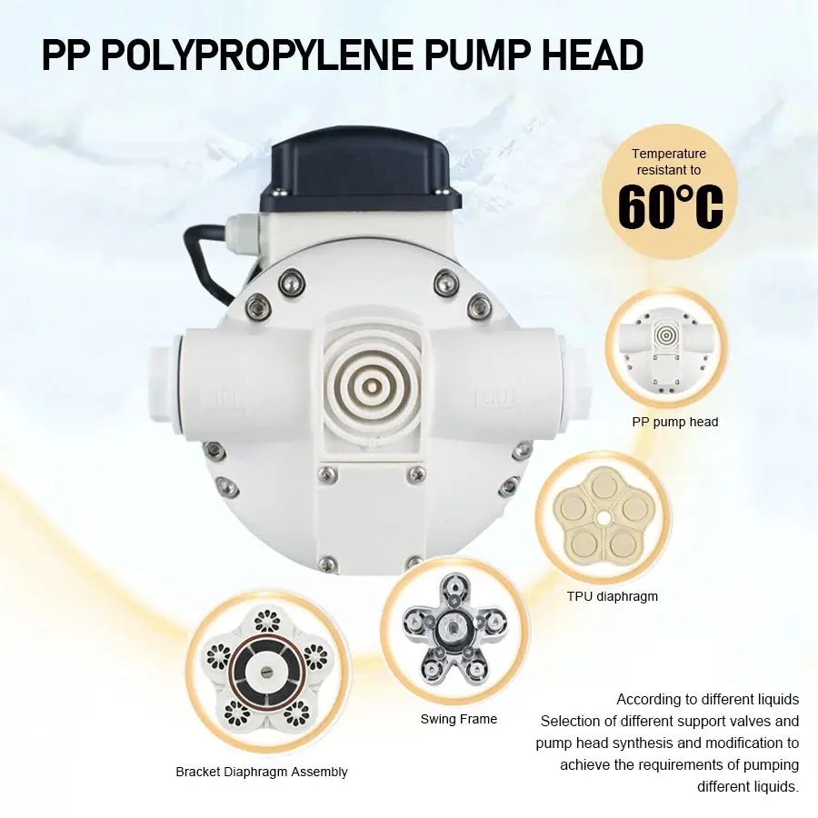 

FL-550 Малый кислото- и щелочной мембранный насос 220 В, устойчивый к коррозии самовсасывающий пластиковый насос, циркуляционный насос