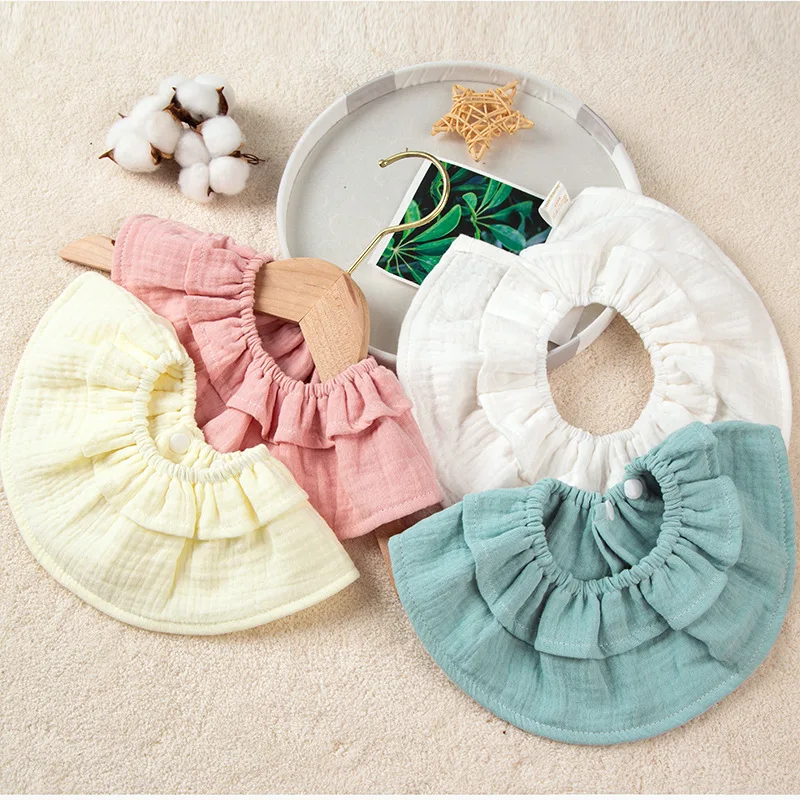 Cotton Gauze Baby Ruffle Feeding Drool Bib Solid Infants Lace Saliva Towel Soft Burp Cloth For Newborn Toddler Boys Girls Bibs