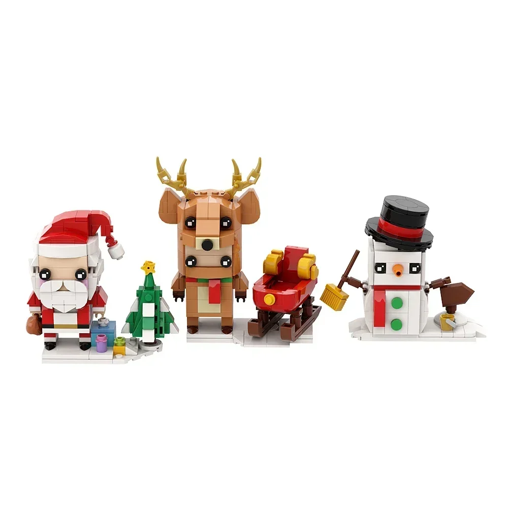 Gorbricks MOC Christmas Snowman Santa Claus Elk Brickheadz Building Block Set Square Head Xmas Suit Toys Christmas Gift