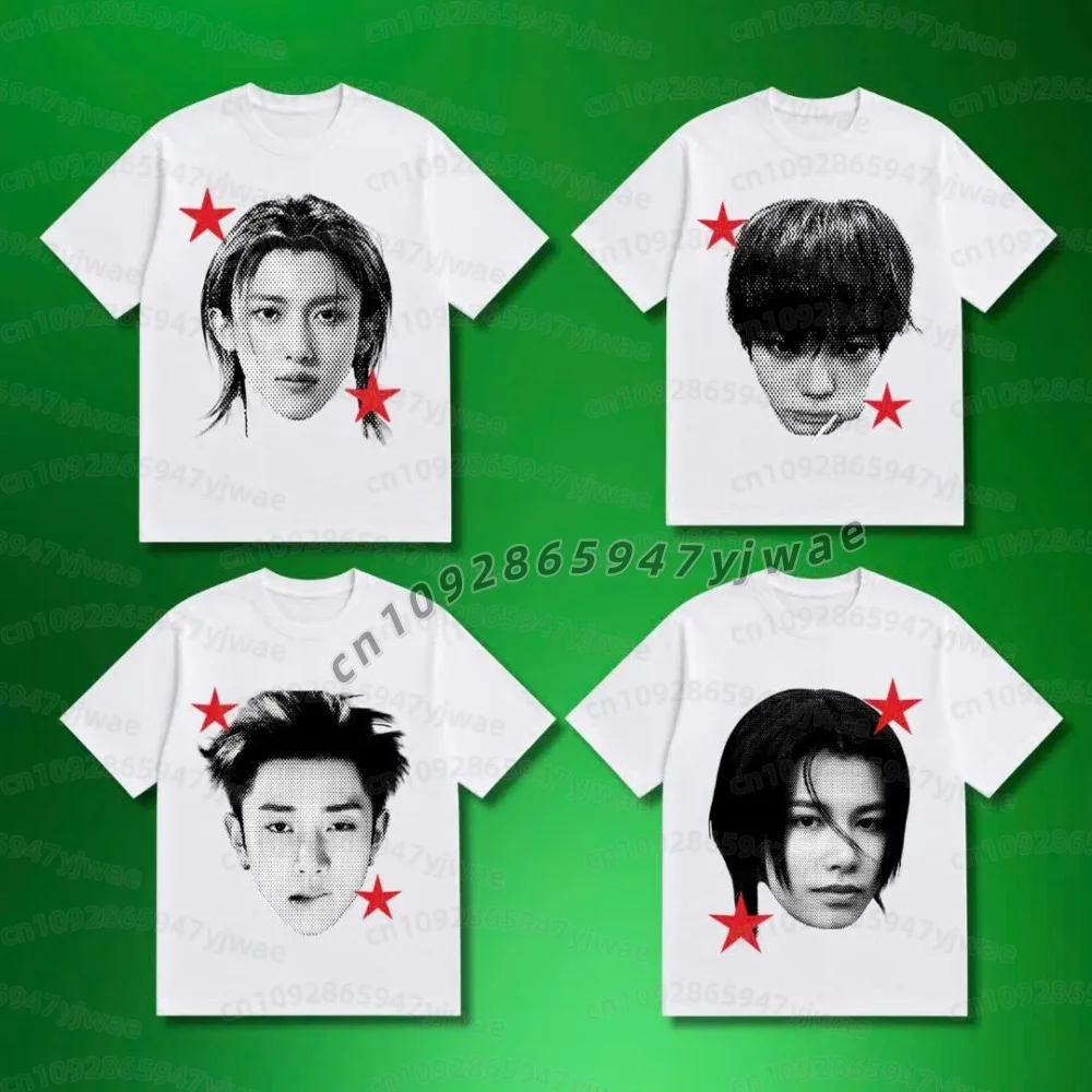 2026 men women LNGSHOT Big Head Graphic Tee  Ohyuan Woojin Louis Ryul Kpop Fashion Retro Shirt Summer Men Women Name Tag T-Shirt