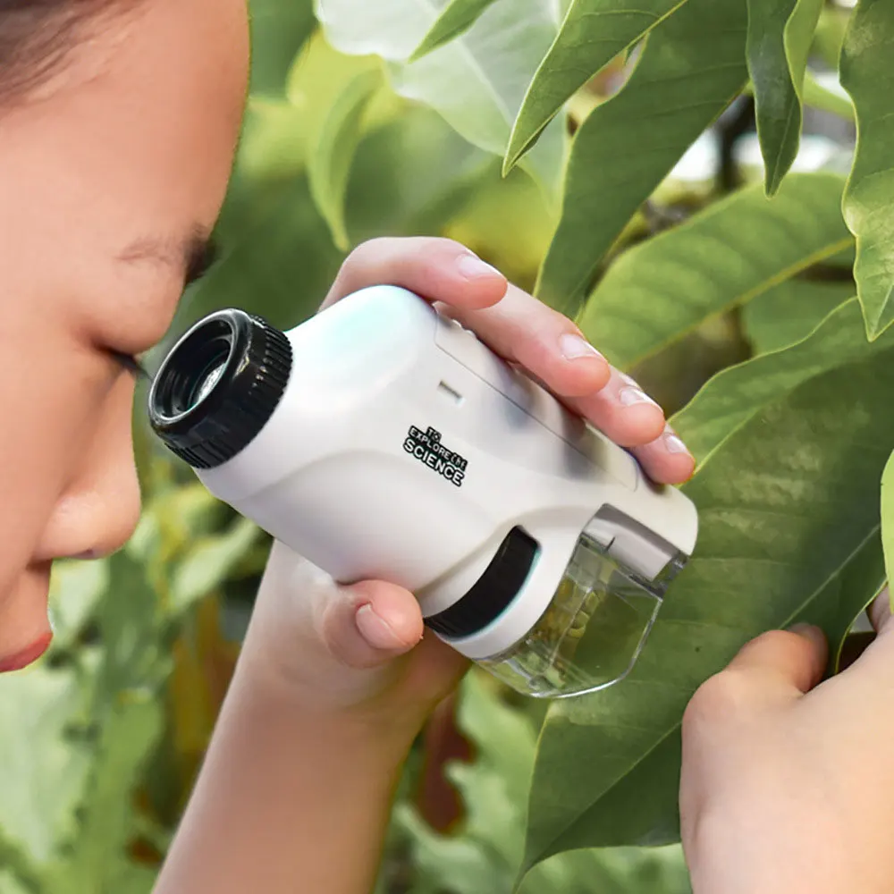 Mini Pocket Microscope Kit LED Light Creative Kids Biooptics Experimental Education Toys Handheld Microscope Puzzle Gift VG141