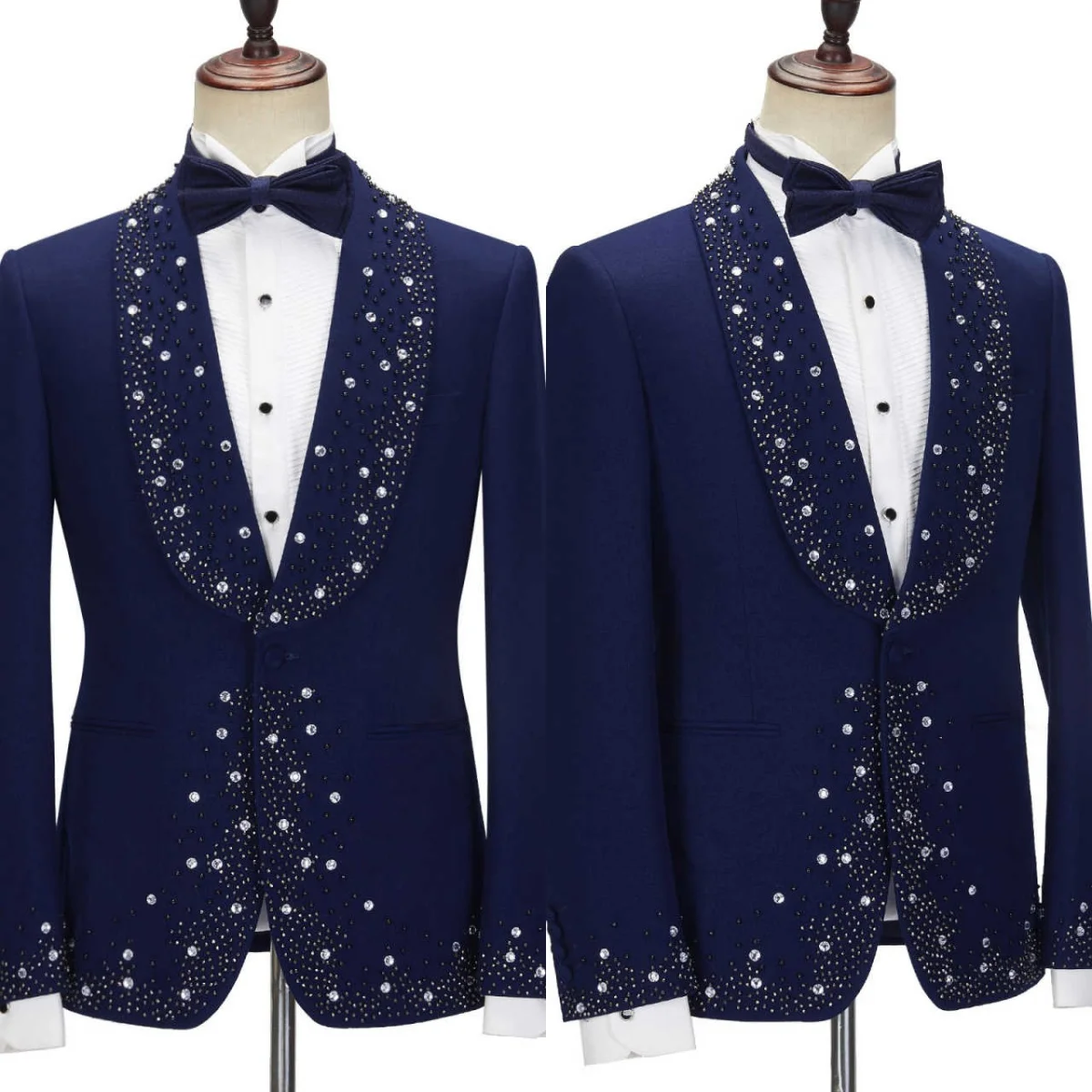 

Fashion 2 Pieces Suits For Men One Button Shawl Lapel Prom Blazers Crystals Groom Wedding Tuxedos 2 Pieces Customized