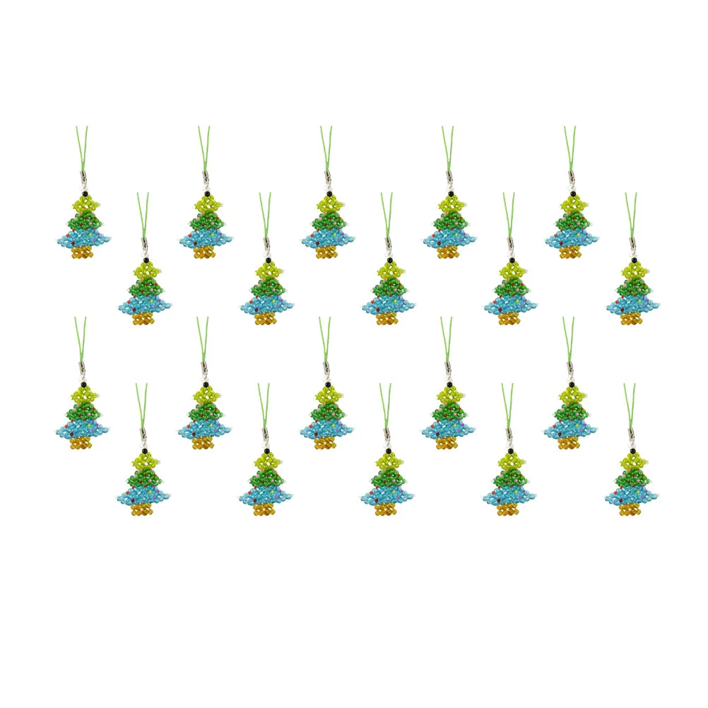 20 Pcs Christmas Tree Shape Bright Keyring Mini Ornaments Pendant Hanging Cell Phone