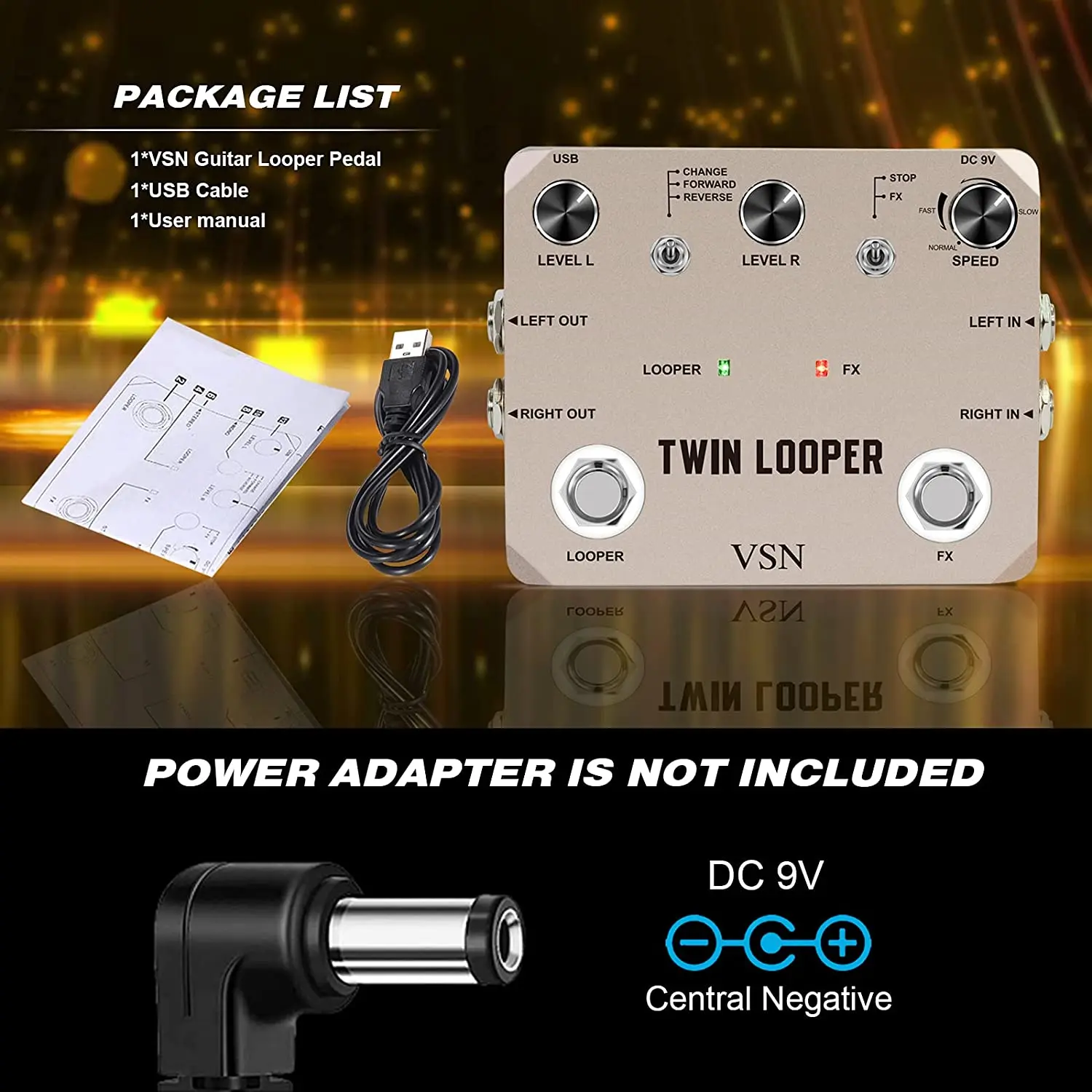 VSN Dual Footswitch Twin Looper Electric Guitar Effect Pedal Loop