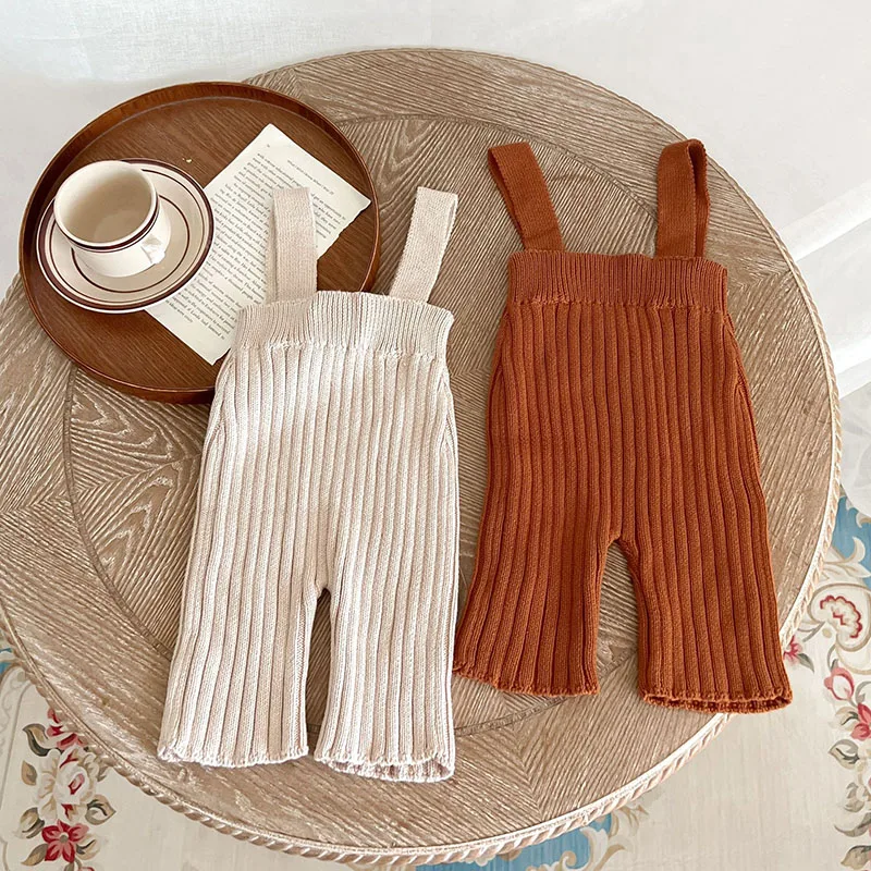 MILANCEL Baby Overalls Kids Knitted Solid Pants Versatile High Waist Pants