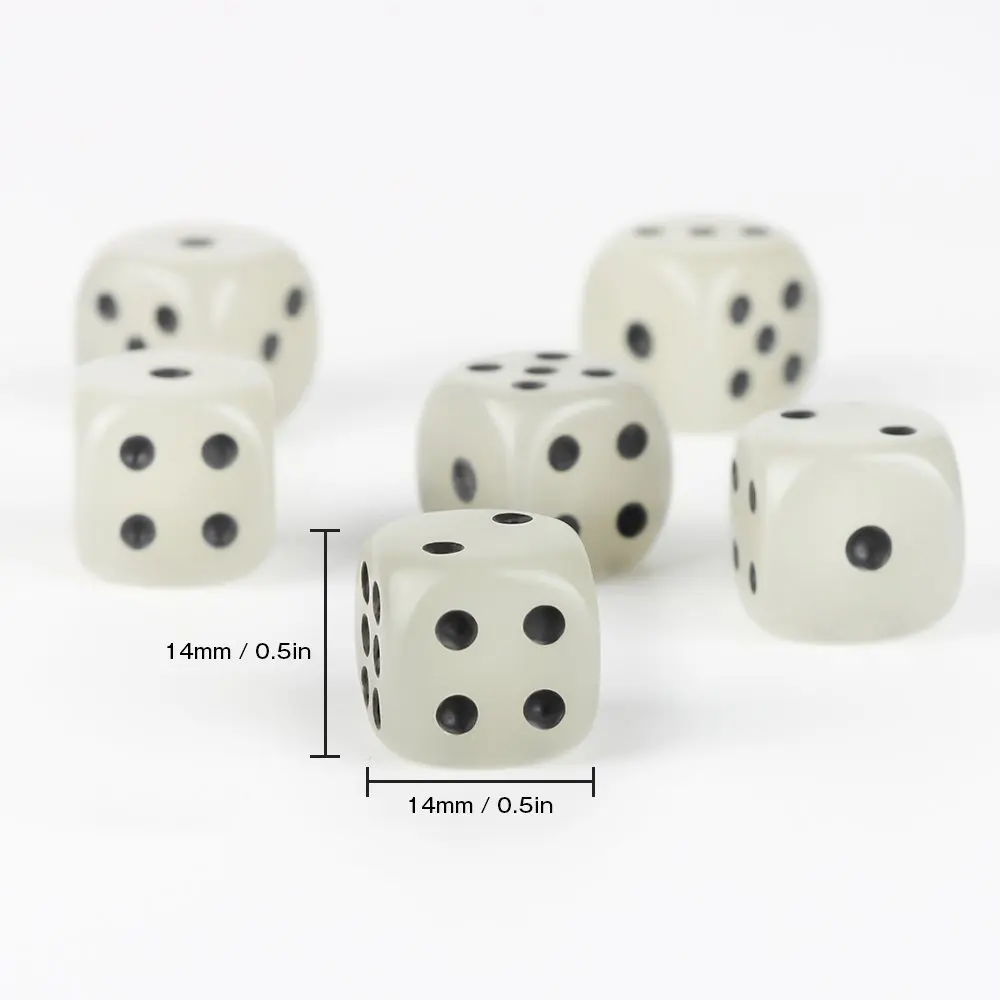 Canto Redondo Brilham no Preto Escuro Dot Dice, Família Partido Tabletop Jogo de Tabletop, Mini Glow-in-the-Dark, 14mm, 5pcs