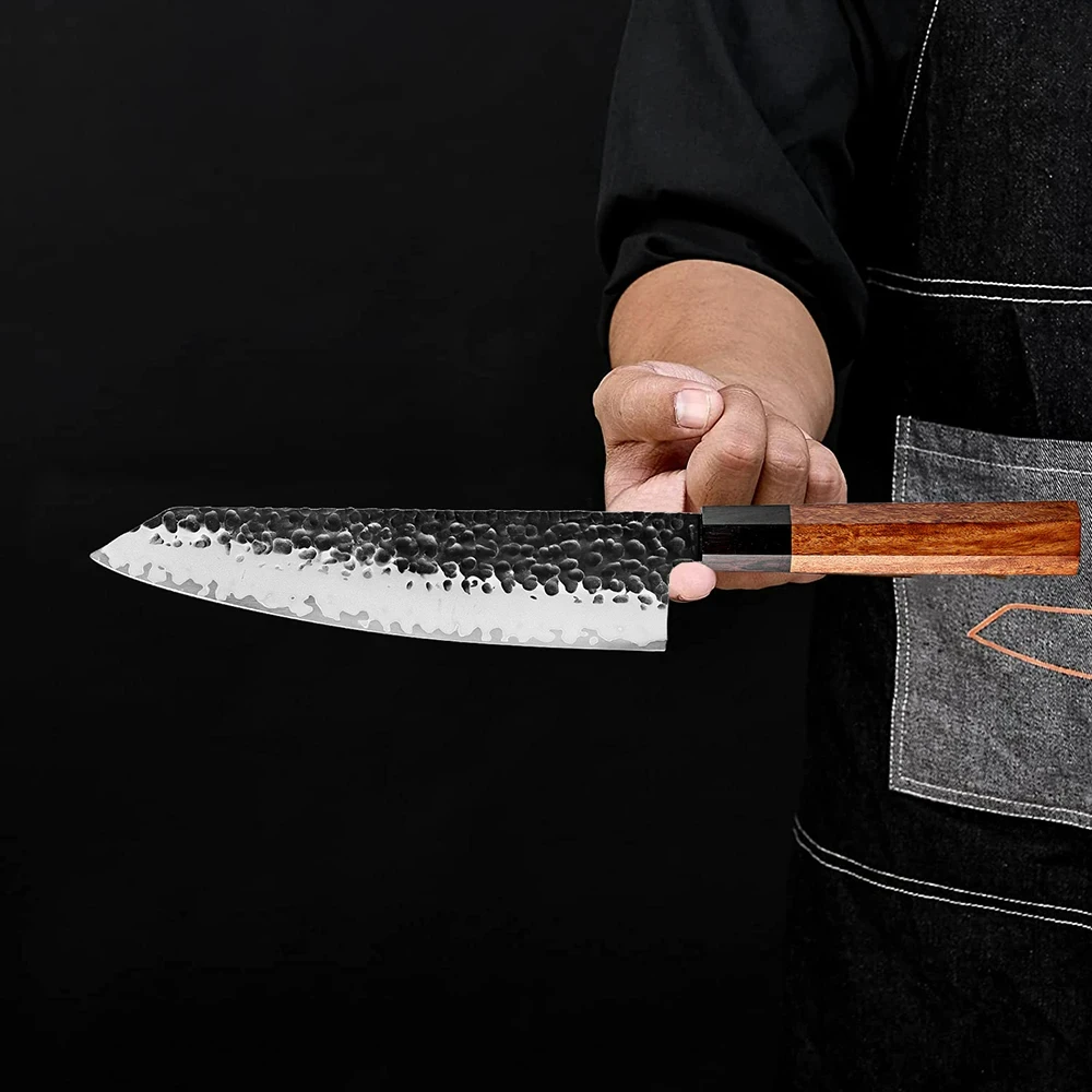 

Handmade Kiritsuke Knife Professional Chef Cooking Knives 3layer Clad Steel Hand Forged Kitchen Knives Solid Wood Octagon Handle