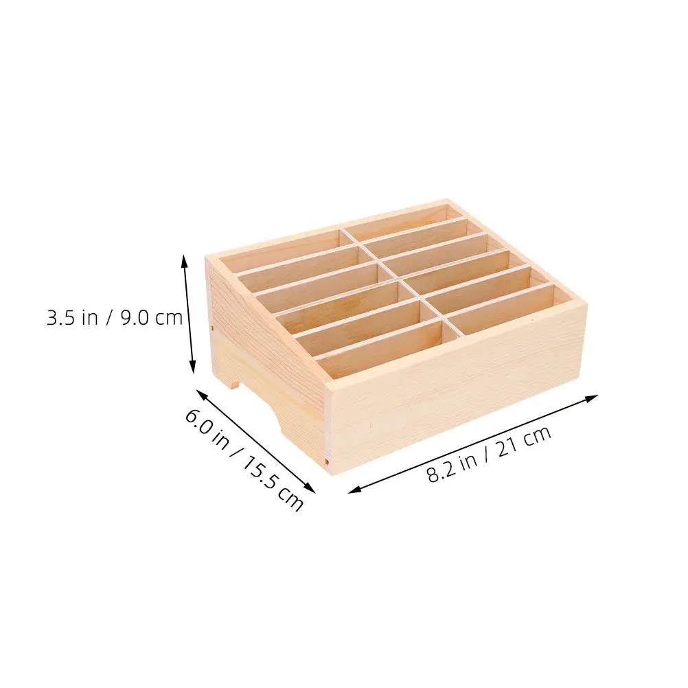2Pcs Wooden Phone Storage Box Classroom Organizer Desktop Multi Compartment Mobile Holder Natural Wood Texture for Schools