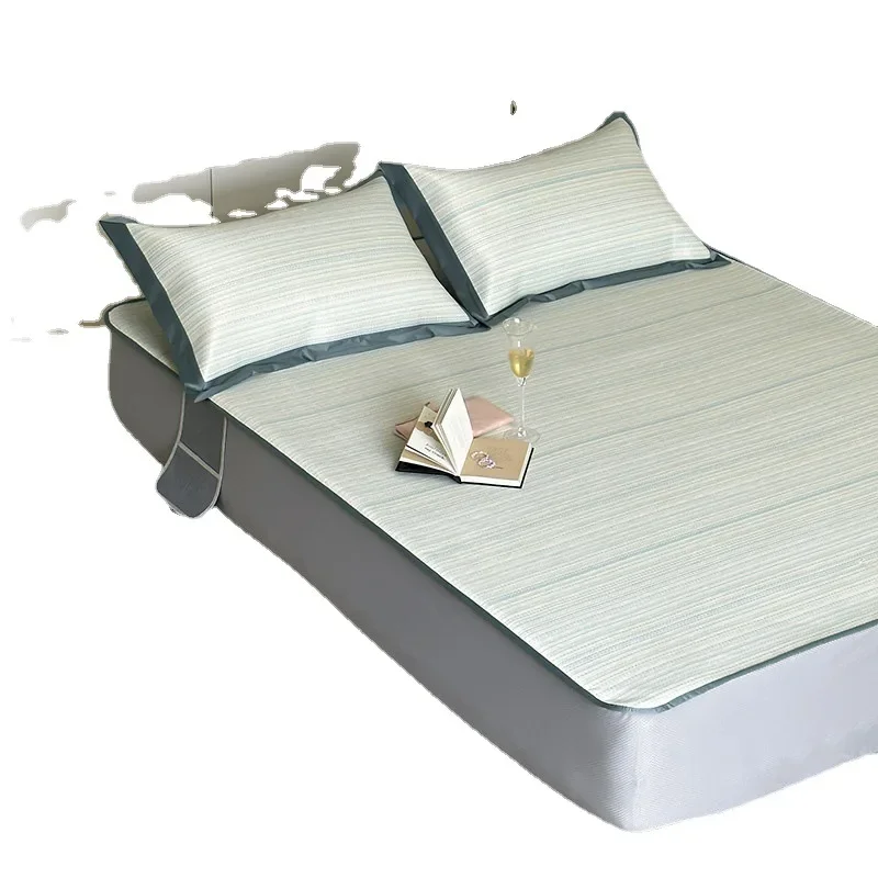 

Ice silk mat three-piece light luxury cool air conditioning soft mat 1.5/1 meters ice rattan mat