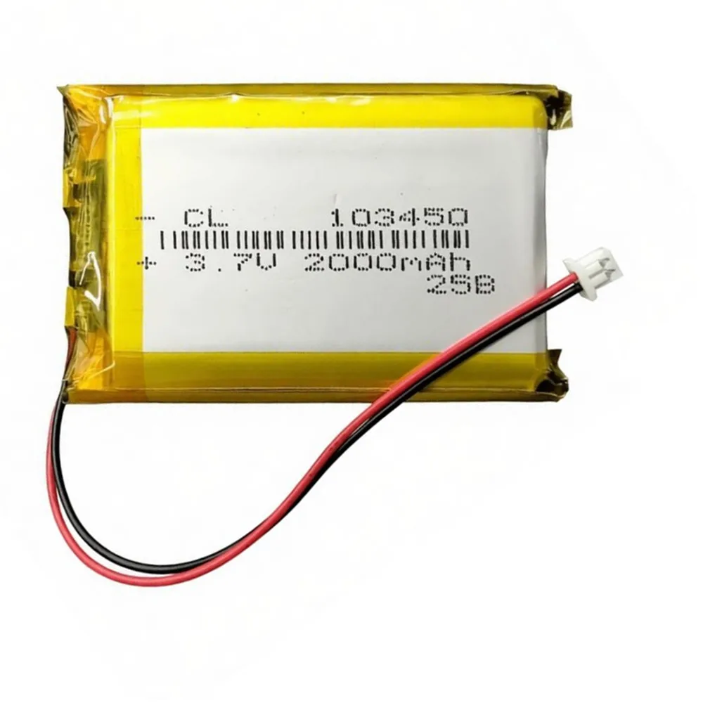 3.7V 2000mAh Lithium Polymer LiPo Rechargeable Battery 103450 With JST 1.25mm 2Pin Plug For DVD PAD Camera GPS Speaker Laptop