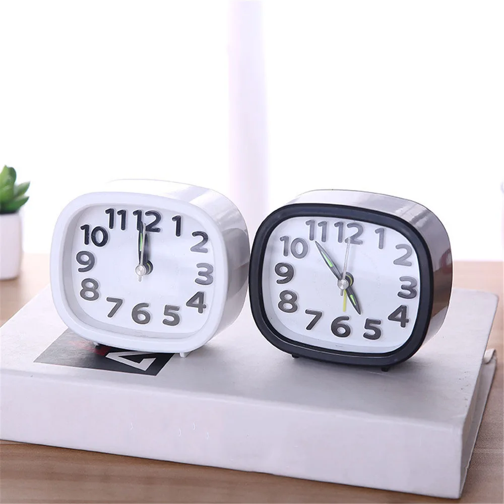 Square Round Small Alarm Clock Snooze Silent Sweeping Wake Up Table Clock Battery Powered Compact Portable Travel Alarm Clock