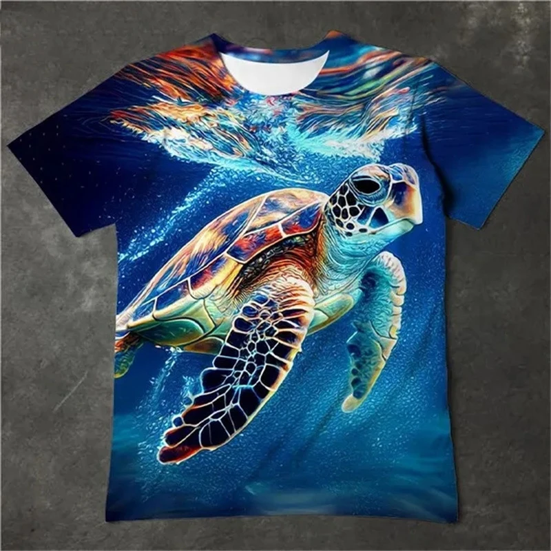 Cute Sea Turtle T Shirt Animal 3D Print Men Hip Hop Round Neck Short Sleeve T-shirts Streetwear Harajuku Tees Tops Man Clothing