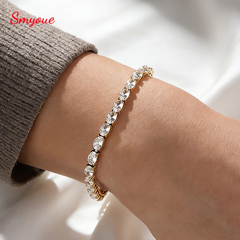 

Smyoue 0.3-1.5CT Oval Cut Moissanite Hip-hop Tennis Bracelets for Women Men Lab Diamond Wedding Party 100% S925 Silver Chain