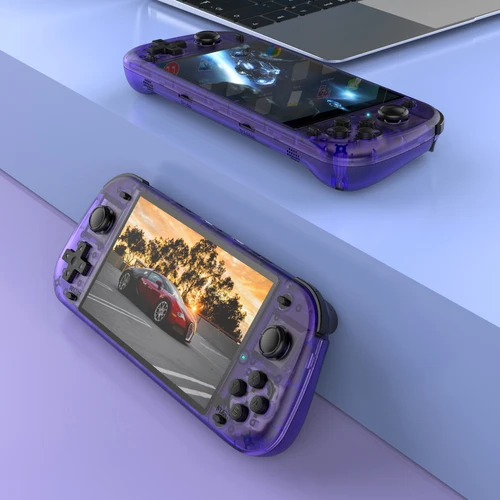 Imagen 2 del producto Consola de videojuegos portátil Retro R50S, color morado transparente, pantalla IPS de 5,1 pulgadas, más de 15000 juegos, más de 10 émuladores para PS1/PSP/DC/N64/
