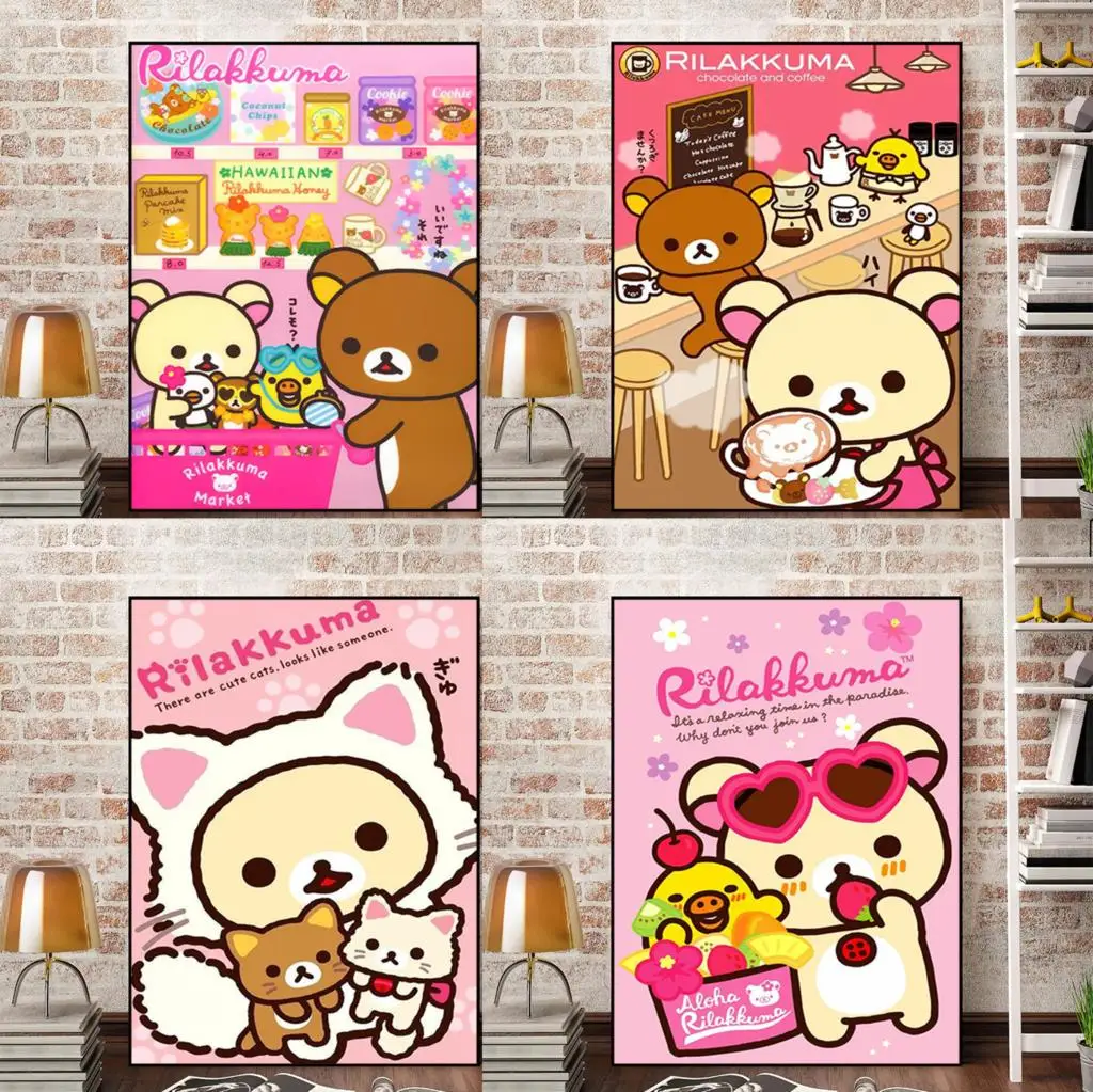 Japan Cute Rilakkuma Decor for Room Decors Aesthetic Pinterest Classic Anime Cartoon Bear Interior Paintings Home Decorations