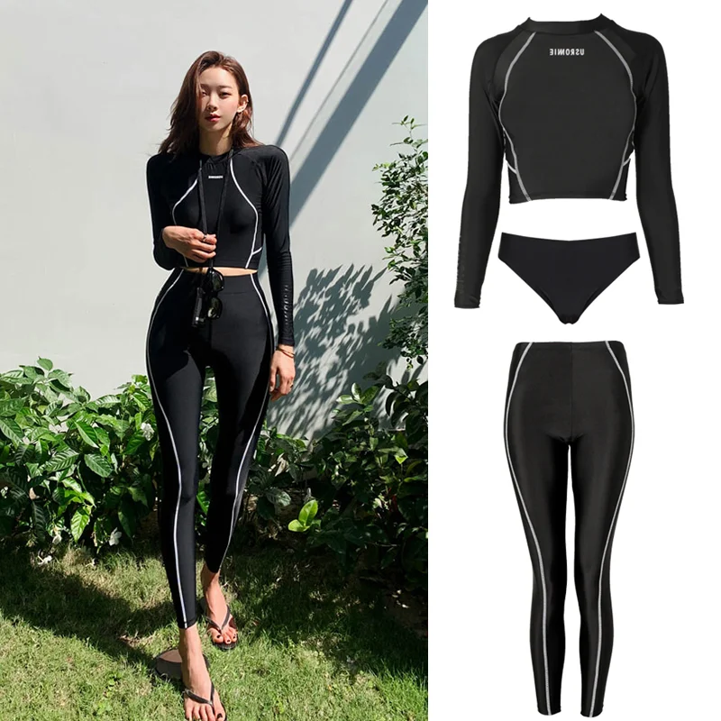 

Long Sleeved Surfing Suit Internet Red Wind Swimsuit Two-pcs Set Sun Protection Summer Split Slimming Women's Clothing New 2023