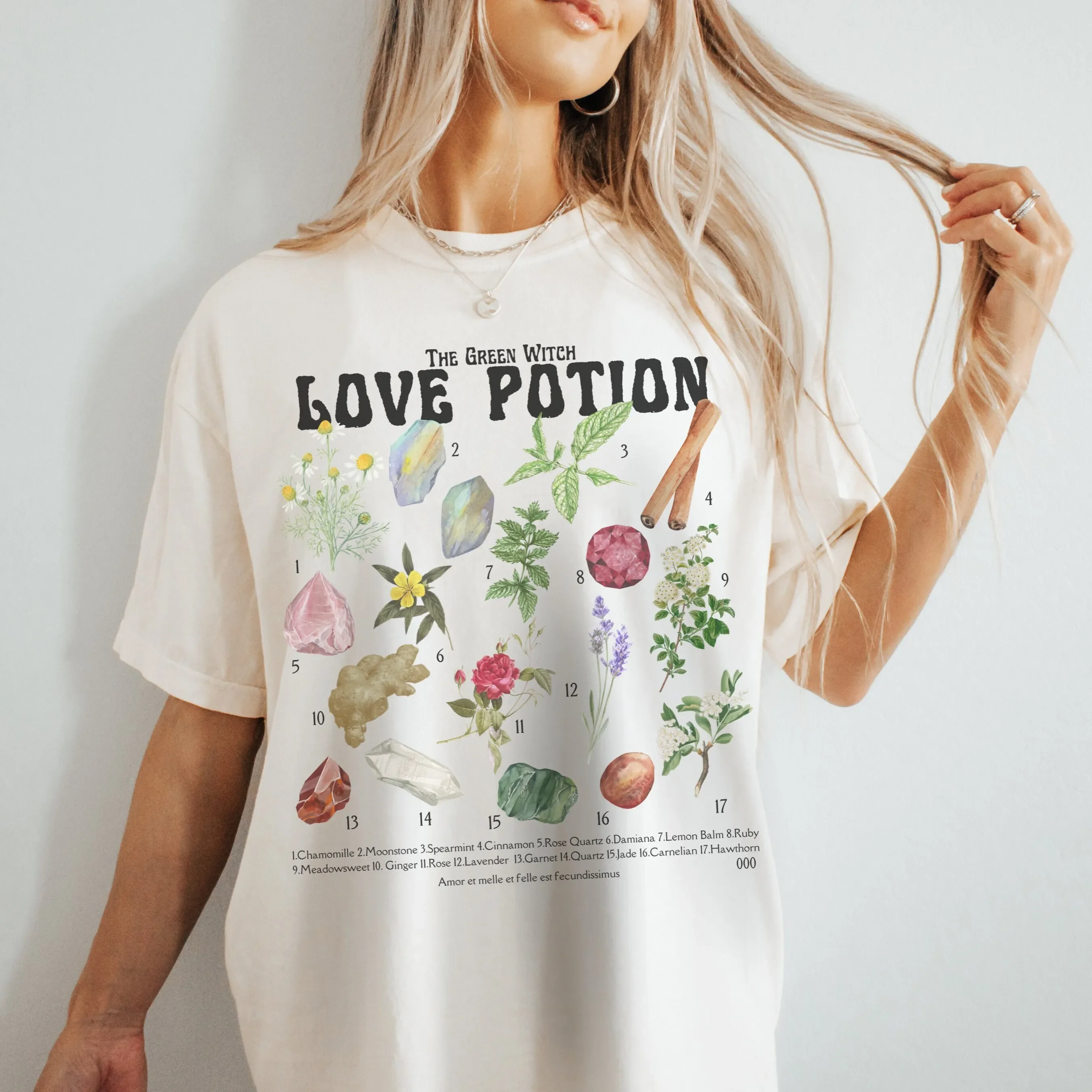 Love Potion T Shirt  Witchy Green Witch Spells Light Academia Pagan Goddess Wiccan Garden Crystals