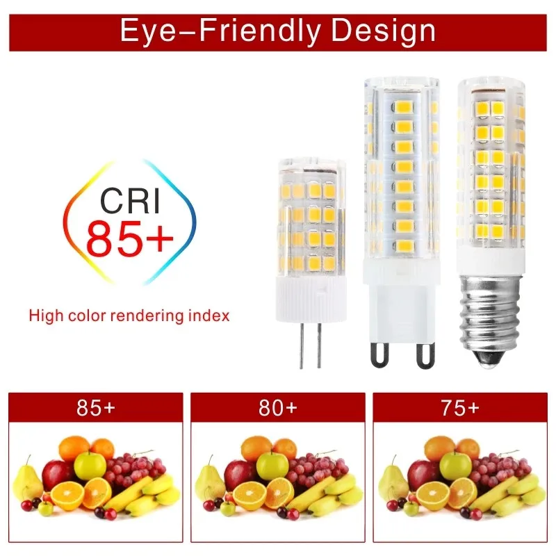 가장 밝은 G9 G4 E14 LED 램프 10 개, AC220V 5W 7W 9W 12W 세라믹 SMD2835 LED 전구 따뜻한/차가운 백색 스포트라이트 할로겐 조명 교체