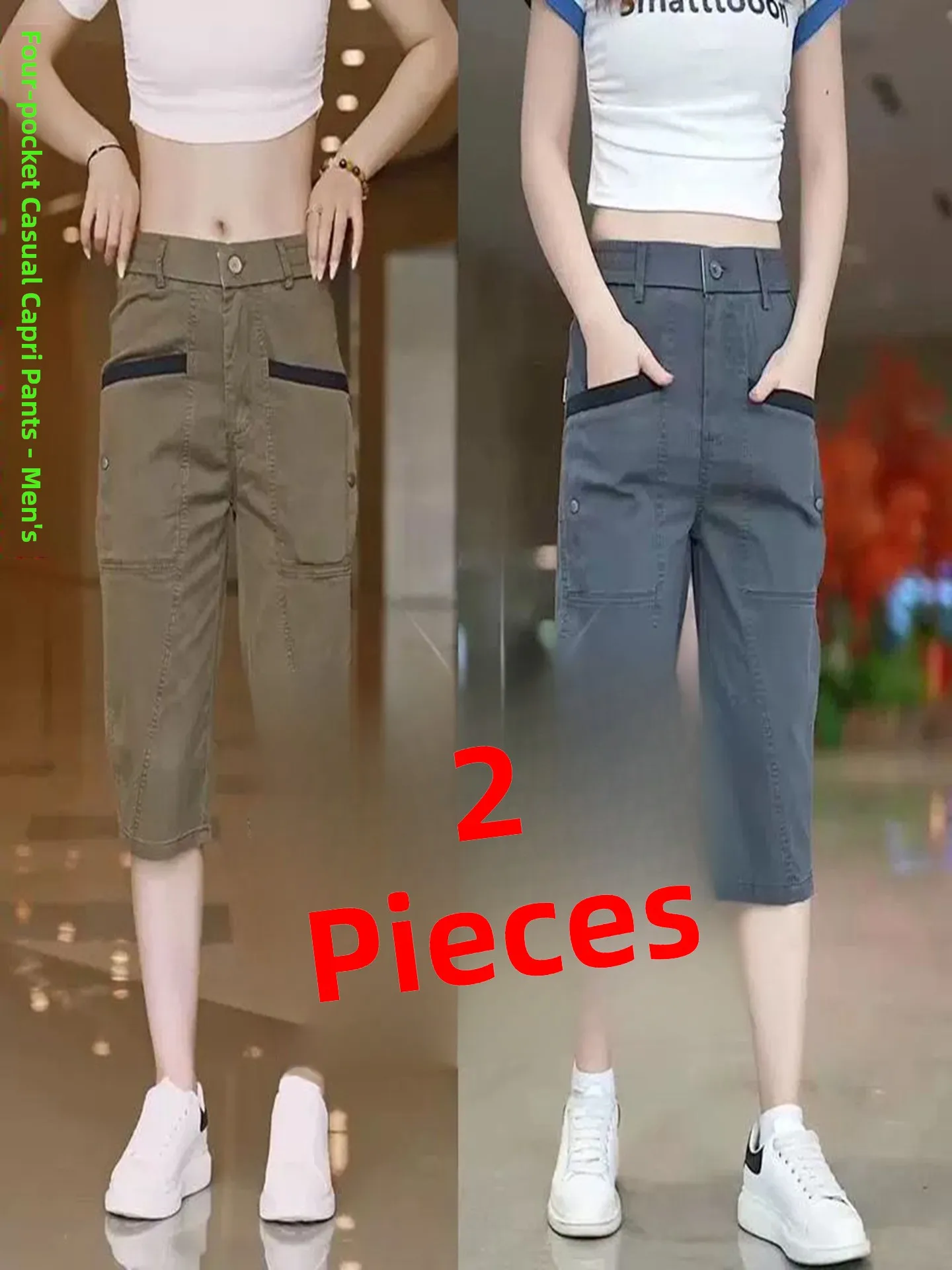 

Men's Casual Spor Loose Ultra-Thin Seven-Foot Pants Breathable Multi-ket Straight Leg Summer Faion orts