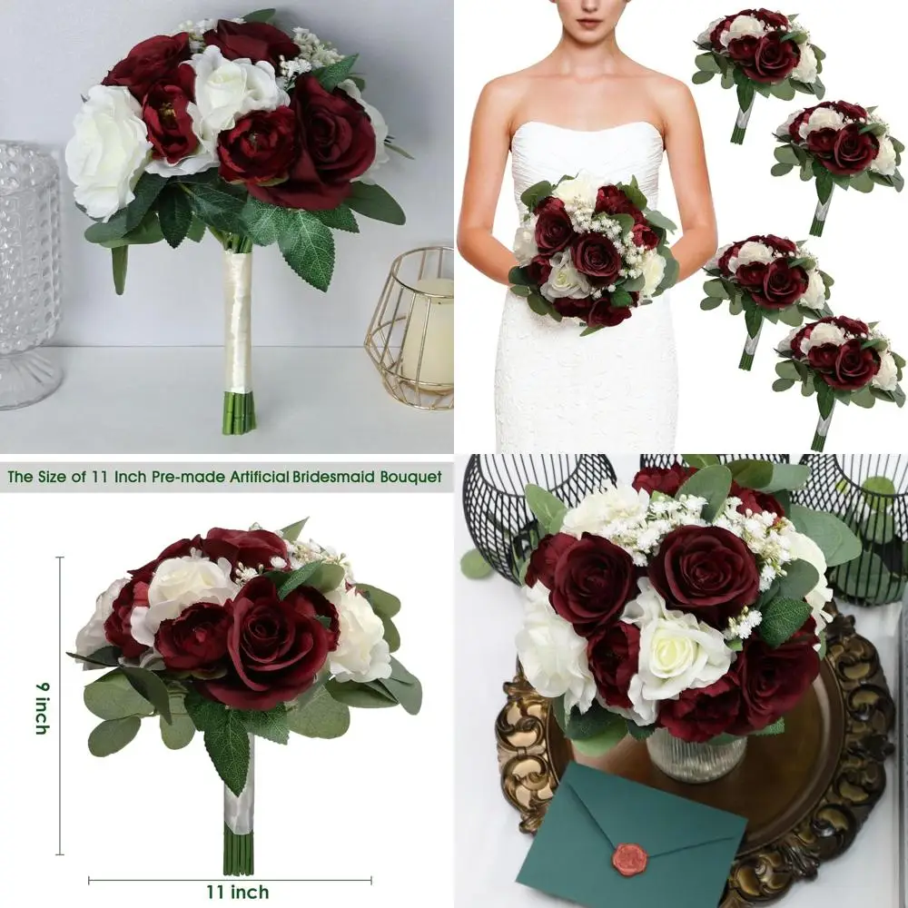 

Набор из 4 искусственных букетов для подружек невесты (белые и цвета слоновой кости) для свадьбы или декора на девичник