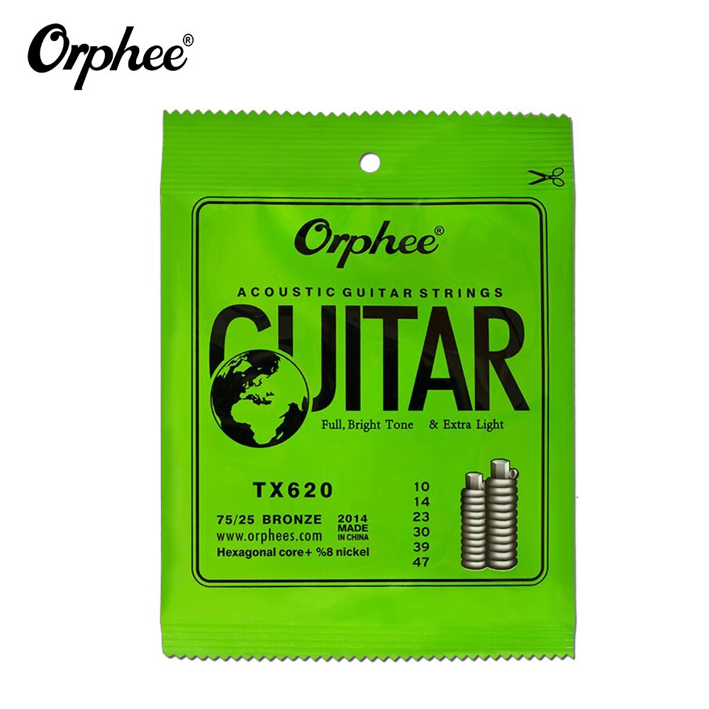 Orphee TX620 Набор струн для акустической народной гитары из 6 предметов (.010-.047) Фосфорная бронза с дополнительным легким натяжением