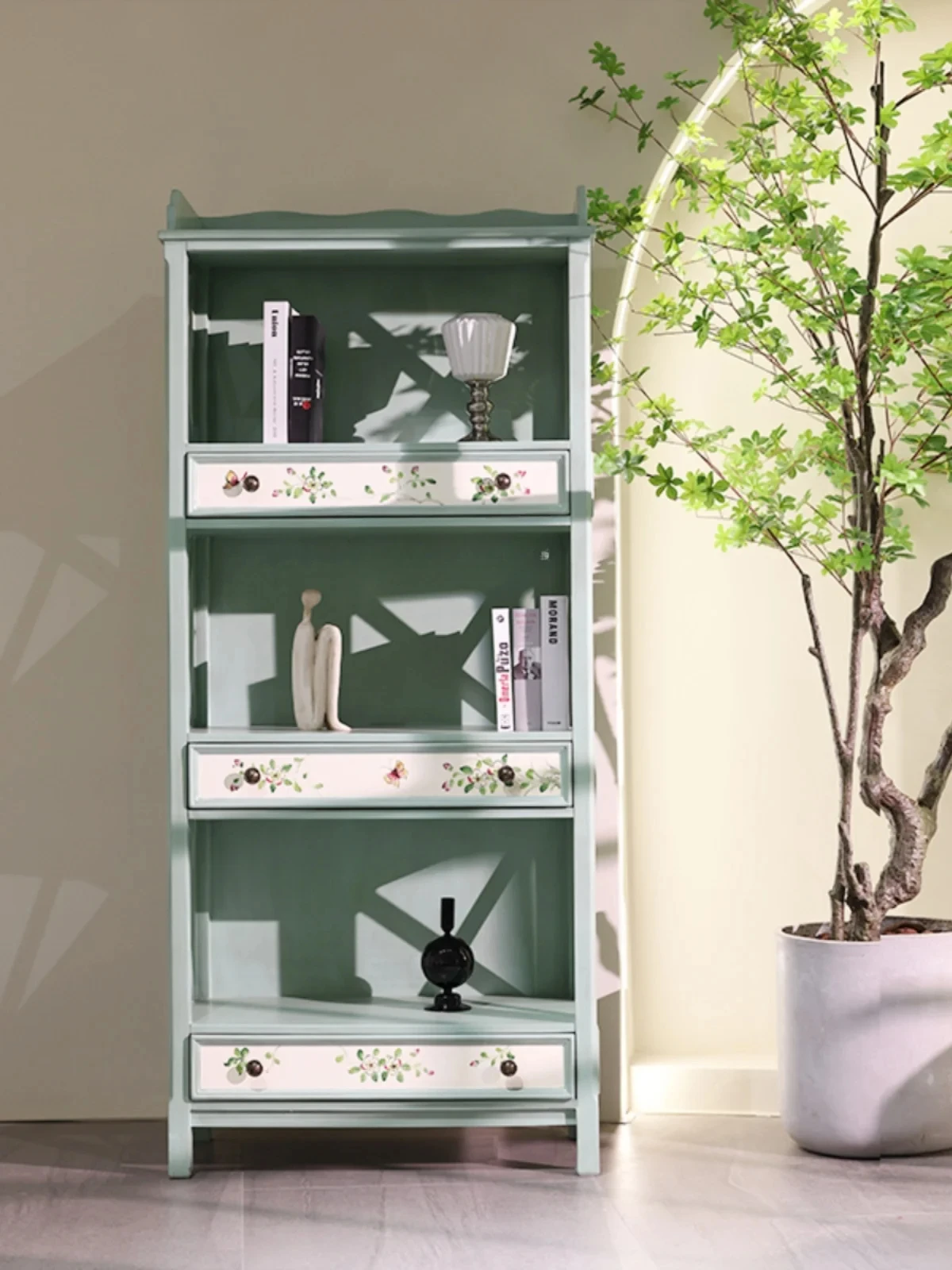 

American Country Painted Solid Wood Shelf Bookshelf Bookcase Retro Multi-Layer Display Stand