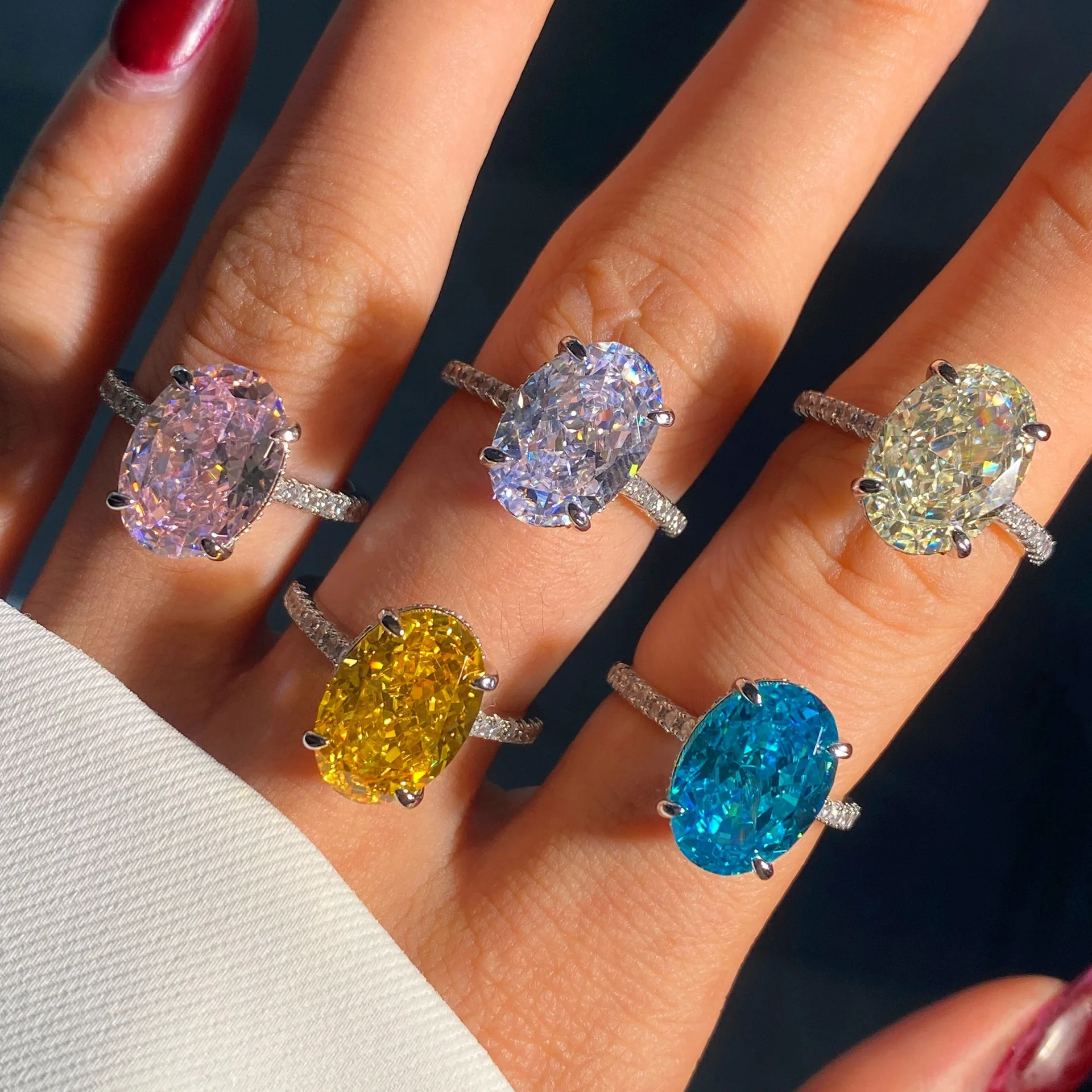 

1-3CT муассанит D цвет VVS бриллиант женское овальное сияющее кольцо S925 серебряное кольцо с покрытием из белого золота ювелирные кольца для женщин