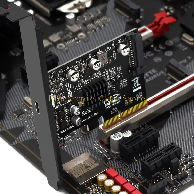 Tarjeta adaptador PCI-E chip ASM3242 PCIe a Tipo-C USB3.2 Gen2 Expansión Riser 20Gbps Transferencia rápida para