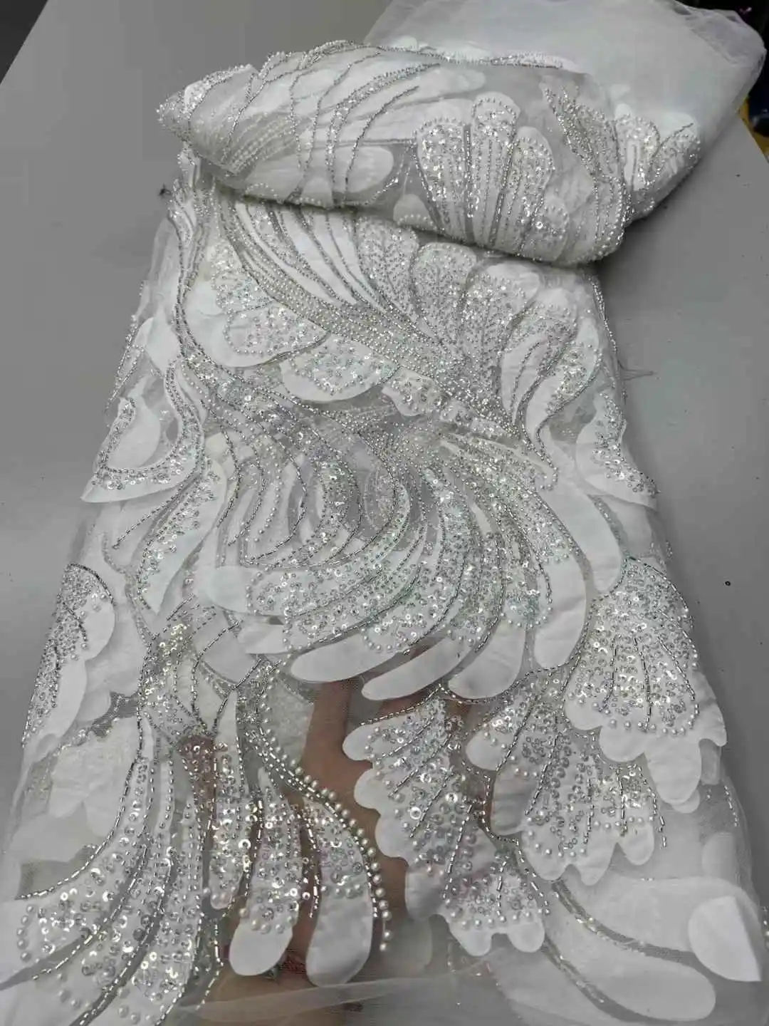 Luxury Unique African Lace Fabric 2025 Sequins Beaded Embroidery Groom Nigerian Bridal High Quality French Tulle Lace ZX-63007