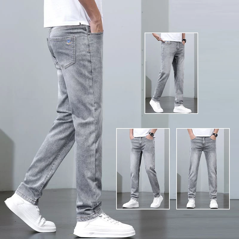 

New Male Thin Youthful Trendy Loose Straight Denim Pants Men Comfortable Look Taller Jeans White Jade Blue Phantom Gray Trousers