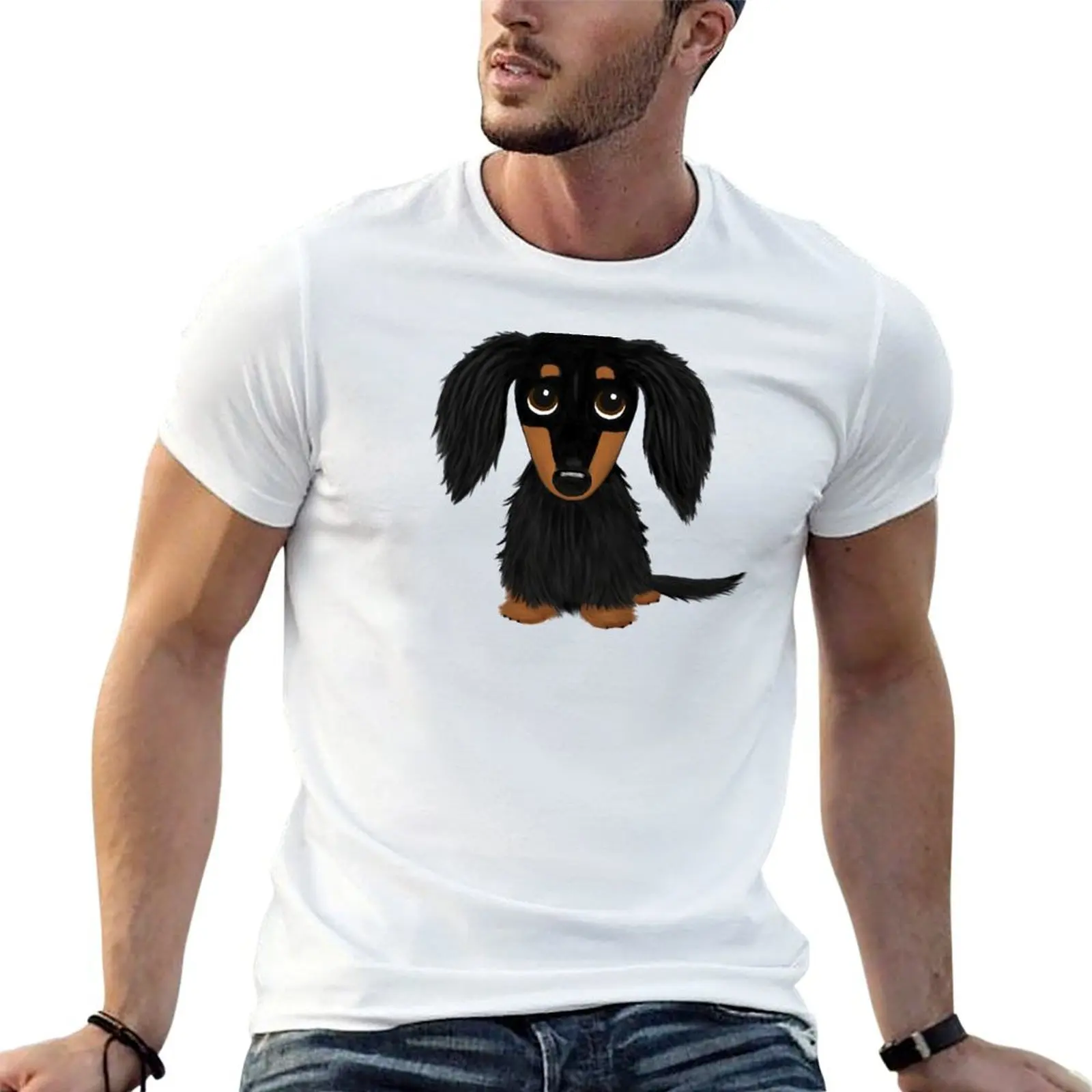 Black and Tan Long Haired Dachshund T-Shirt cotton t shirts high quality t shirt men 100% cotton luxury brand T-Shirt