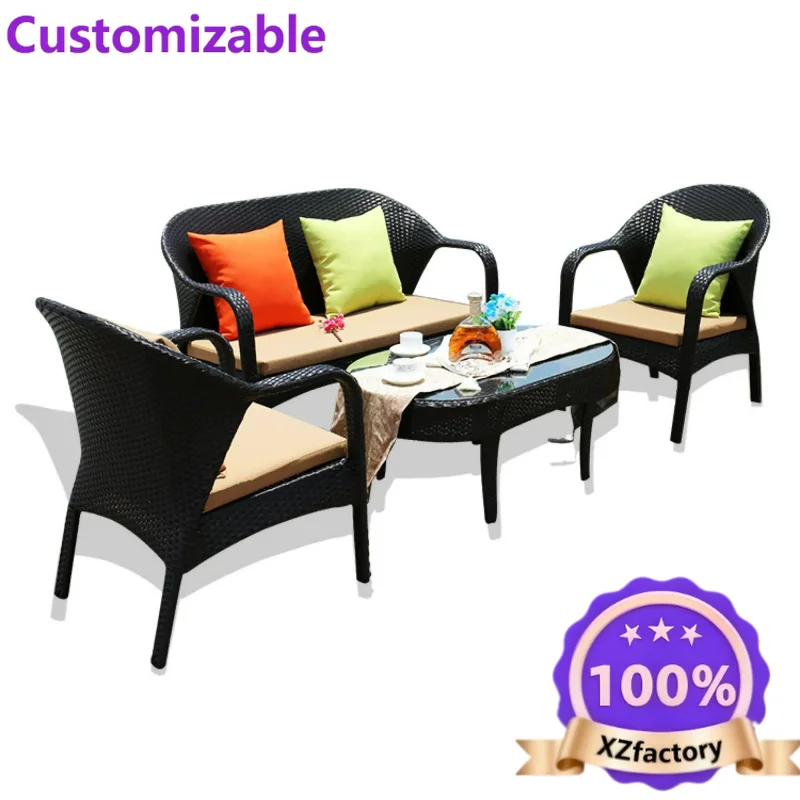 Factory Direct 2026 Outdoor sofa rattan chair balcony table and chair hotel rattan coffee table combination five-piece co