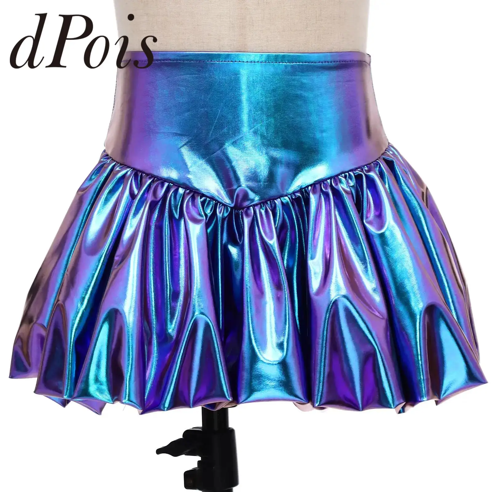 

Children's Shiny Metallic Bud Skirt Dance Skirt 6-16Y Girls Disco Outfit Mini Skirts For Hip Hop Jazz Dance Costume Dancewear