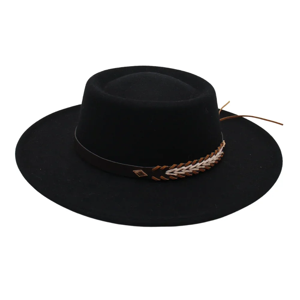 

French Church Bowler Women Fedora Hat Fascinator Wool Men Jazz Felt Hat Elegant Wide Brim Ladies Banquet Autumn Winter Dress Hat