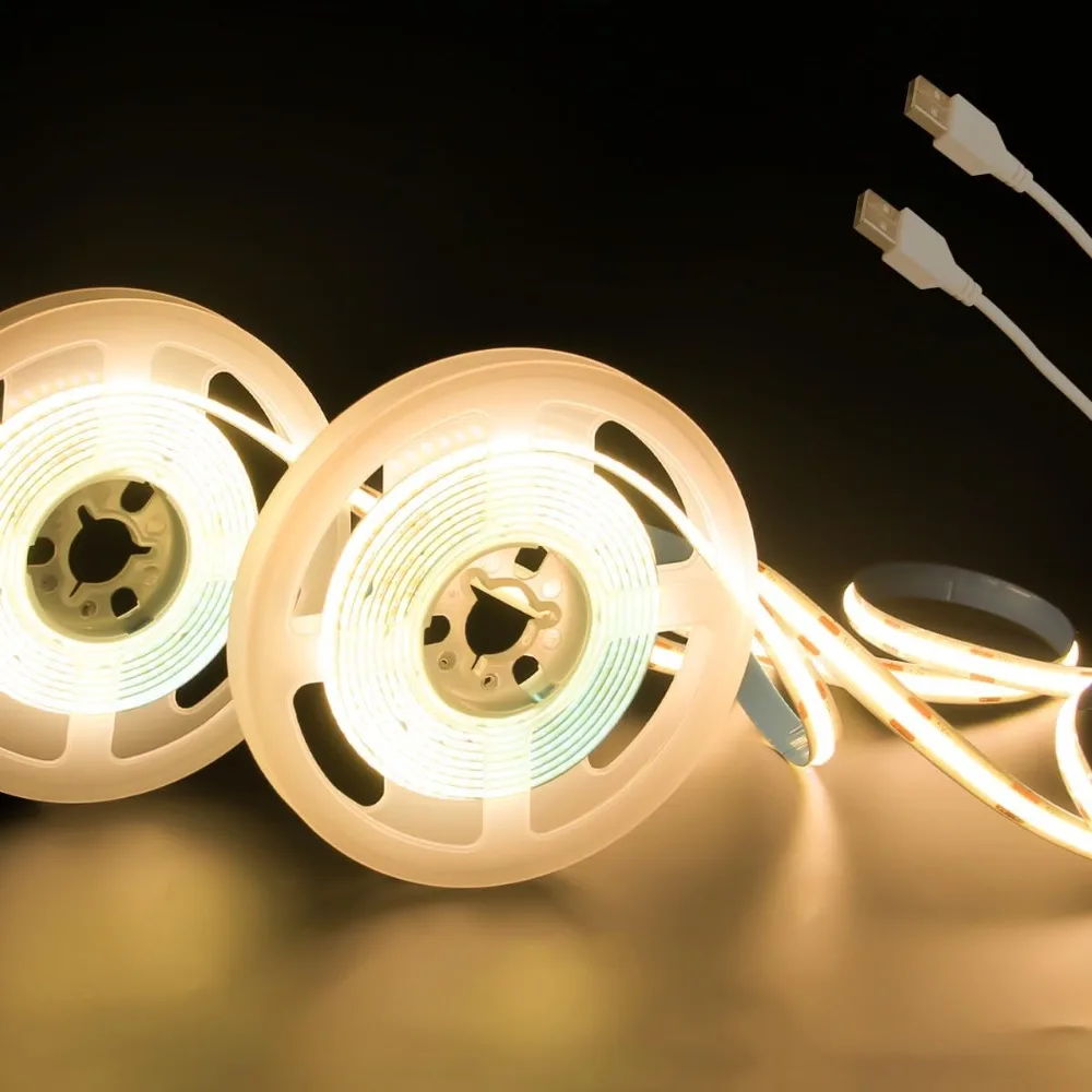 Aclorol 5V COB LED Strip Light 6.56FT 640LEDs Warm White LED TV Backlight with 1M USB Cable Flexible Under Cabinet Tape Light fo