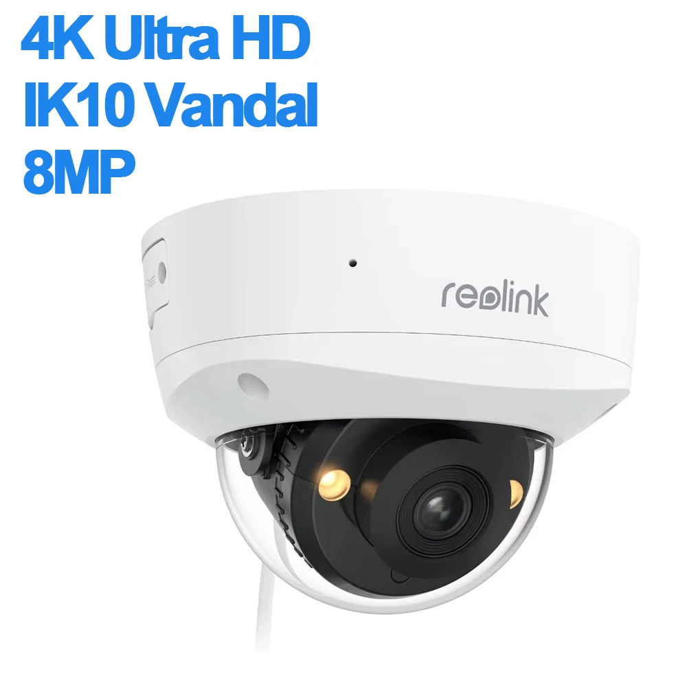 REOLINK 4K 8MP PoE IP Camera Turret IK10 Vandal-Proof Security Camera Human/Car/Pet Detection Home Surveillance with Spotlights