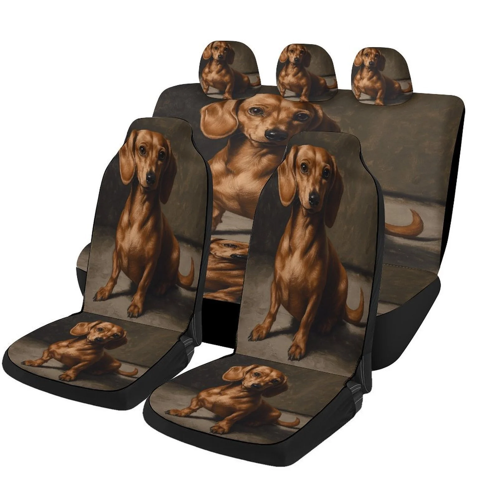 Dachshund Portrait Themed Car Seat Covers Set For Most Cars, Fashionable Comfortable Decorative Car Seat Protector Covers Full S